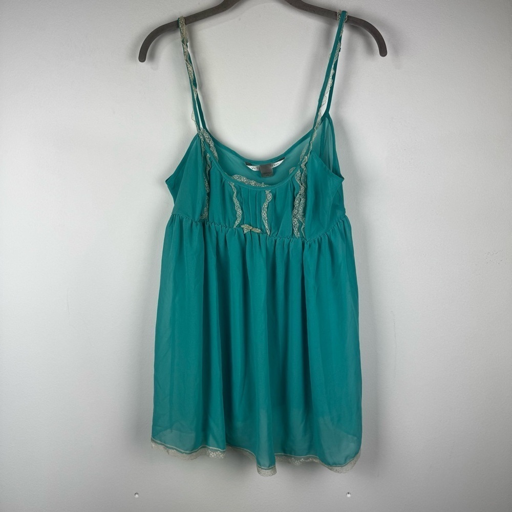 Victoria's Secret Sheer Turquoise Lace Trim Babydoll Chemise, Size Large